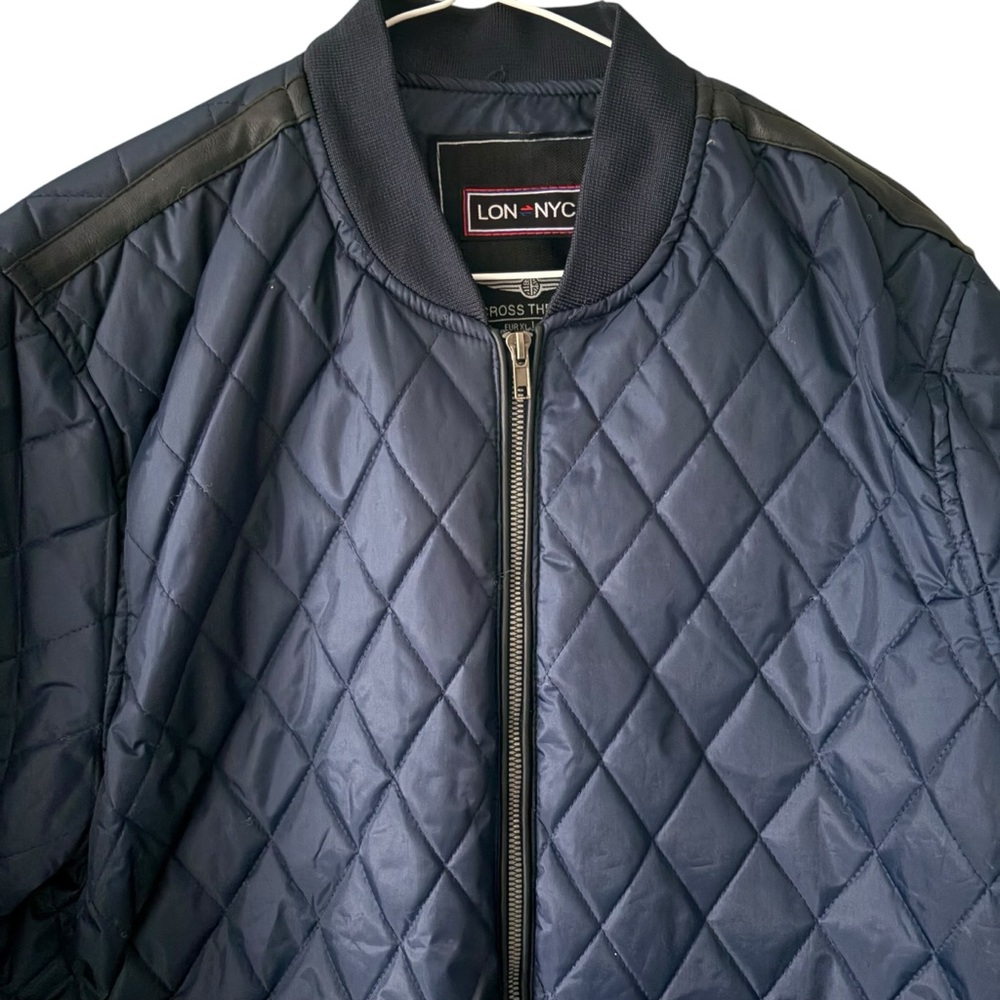 Men’s LON NYC Across The Pond Navy Blue Bomber Jacket Size XL